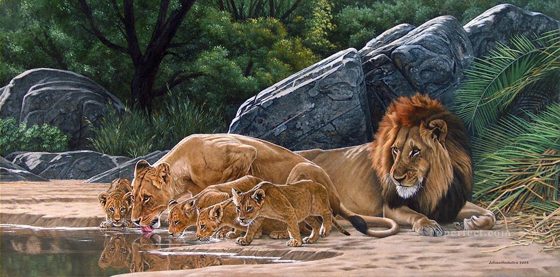 orgullo de leon bebiendo Pintura al óleo
